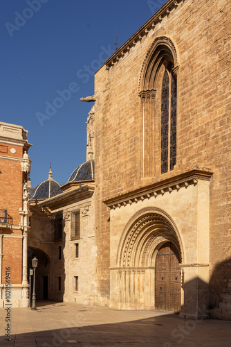 Cathedral of Valencia and Micalet tower in the old town of Valencia, Spain.