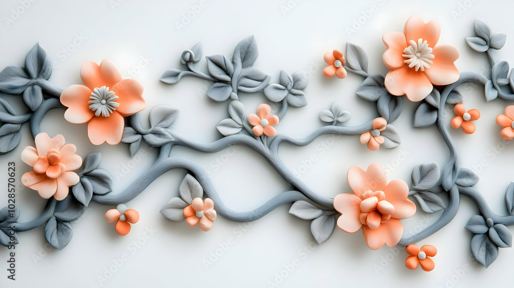 Obraz premium Elegant 3D Clay Art with Floral and Vines Design