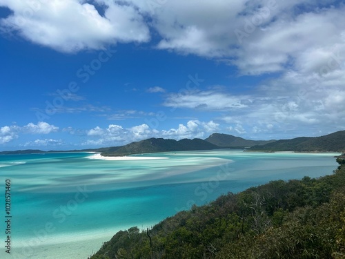 Wallpaper Mural view of turquoise waters surrounded by green cliffs in Coral Sea Marina beach in Australia Torontodigital.ca