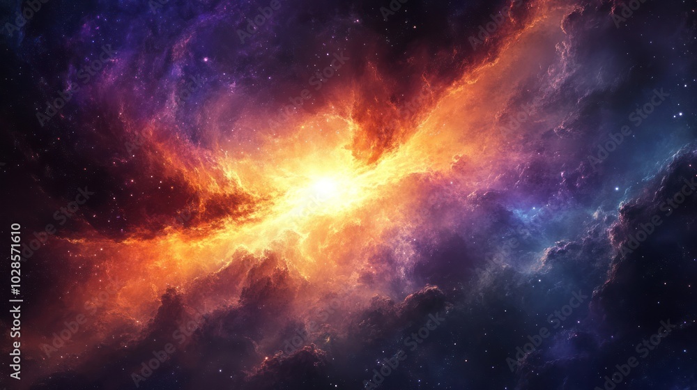 A Cosmic Nebula with Bright, Glowing Gas and Scattered Stars A Cosmic Nebula with Bright, Glowing Gas and Scattered Stars