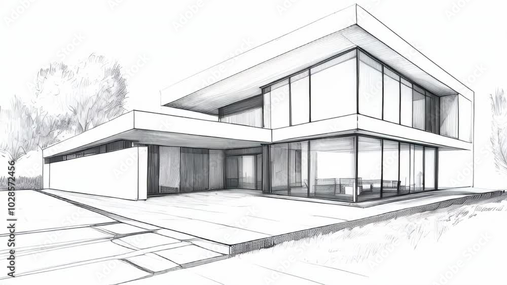 Architectural sketch of a house facade Architectural sketch of a house facade