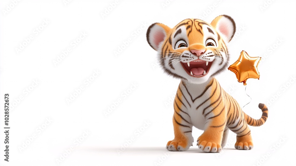 Happy Baby Tiger with Star Shaped Balloon Happy Baby Tiger with Star Shaped Balloon