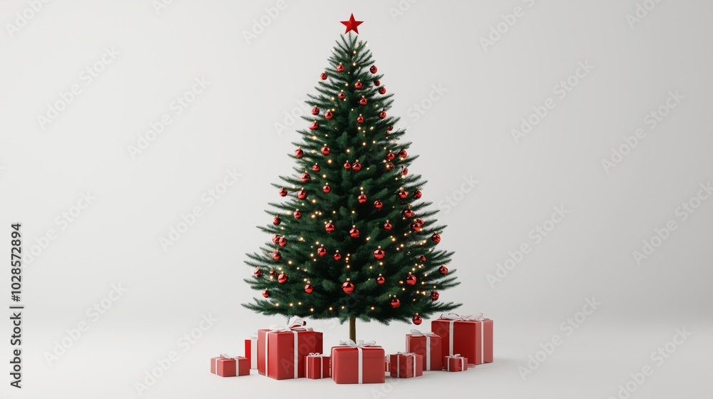 A Beautiful Christmas Tree Surrounded by Colorful Gifts A Beautiful Christmas Tree Surrounded by Colorful Gifts