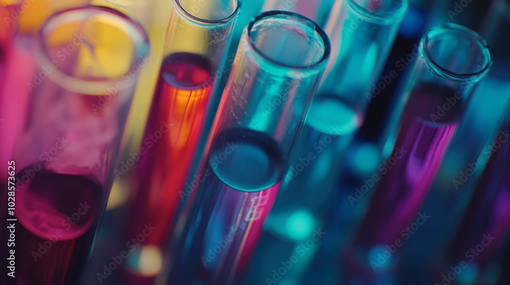 Colorful Test Tubes with Vibrant Liquid Solutions Colorful Test Tubes with Vibrant Liquid Solutions