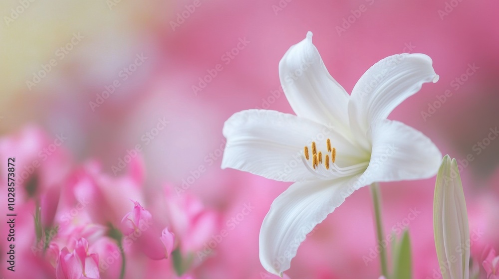 Elegant White Lily with Soft Pink Background Elegant White Lily with Soft Pink Background