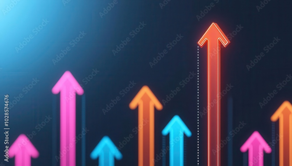 A modern graph with glowing arrows climbing steep slopes, representing rapid financial gains in a hightech economy A modern graph with glowing arrows climbing steep slopes, representing rapid financial gains in a hightech economy
