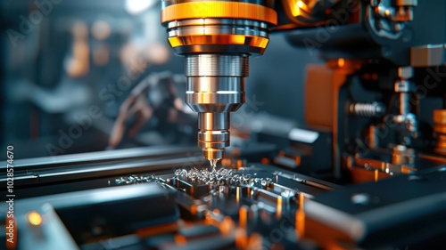 A skilled machinist working with a highprecision grinder, fine metal shavings visible, capturing the essence of detailed industrial work