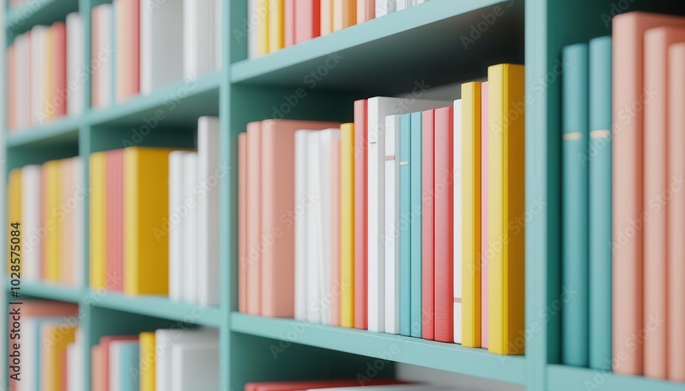 Fototapeta premium Bookshelves filled with colorful textbooks and journals, 3D illustration