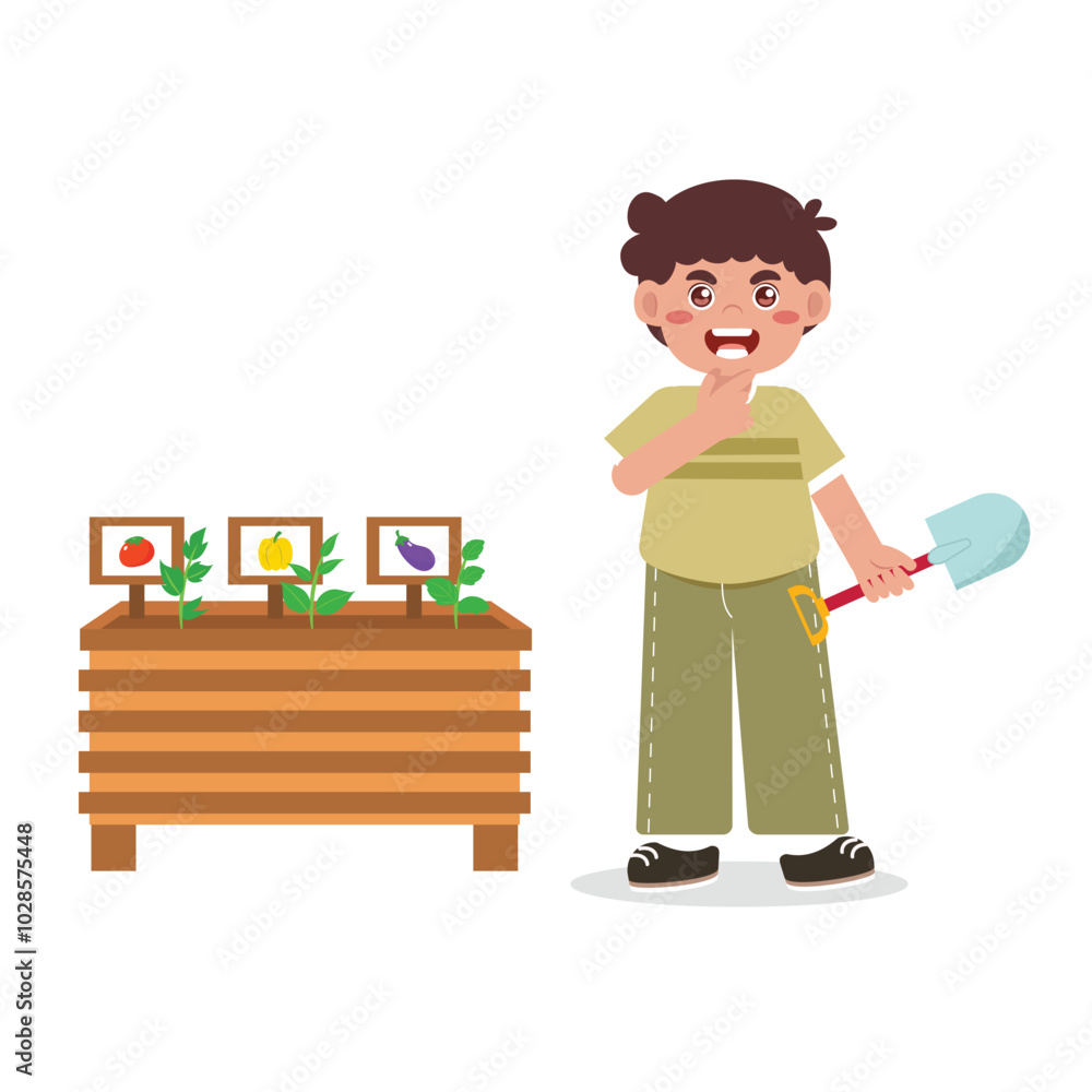 Kids Gardening Holding Shovel Illustrations Bright Flat Design, Great for Posters or Activity Sheets Kids Gardening Holding Shovel Illustrations Bright Flat Design, Great for Posters or Activity Sheets