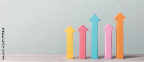 Dynamic bar graph with sharp, upwardpointing arrows in bright colors, representing an explosive increase in profits and market value photo