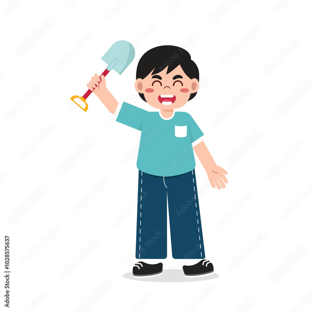 Kids Gardening Holding Shovel Illustrations Bright Flat Design, Great for Posters or Activity Sheets Kids Gardening Holding Shovel Illustrations Bright Flat Design, Great for Posters or Activity Sheets