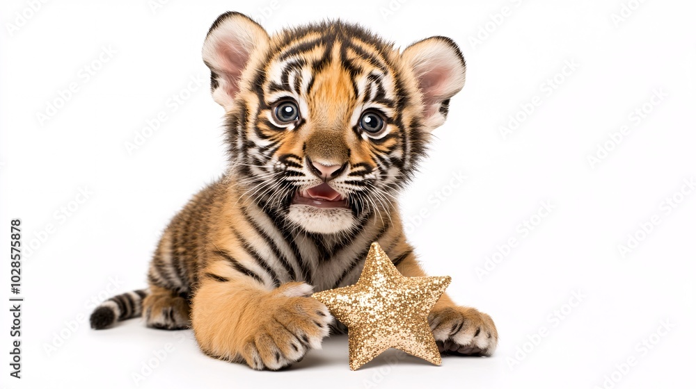 Obraz premium Baby Tiger with Shiny Star Exhibiting Joyful Expression