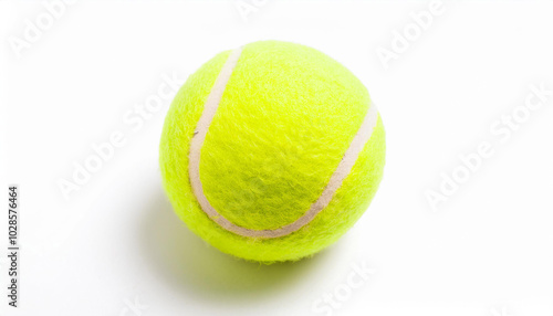 A vibrant yellow tennis ball, perfectly centered against a stark white backdrop. Ready for a thrilling match!