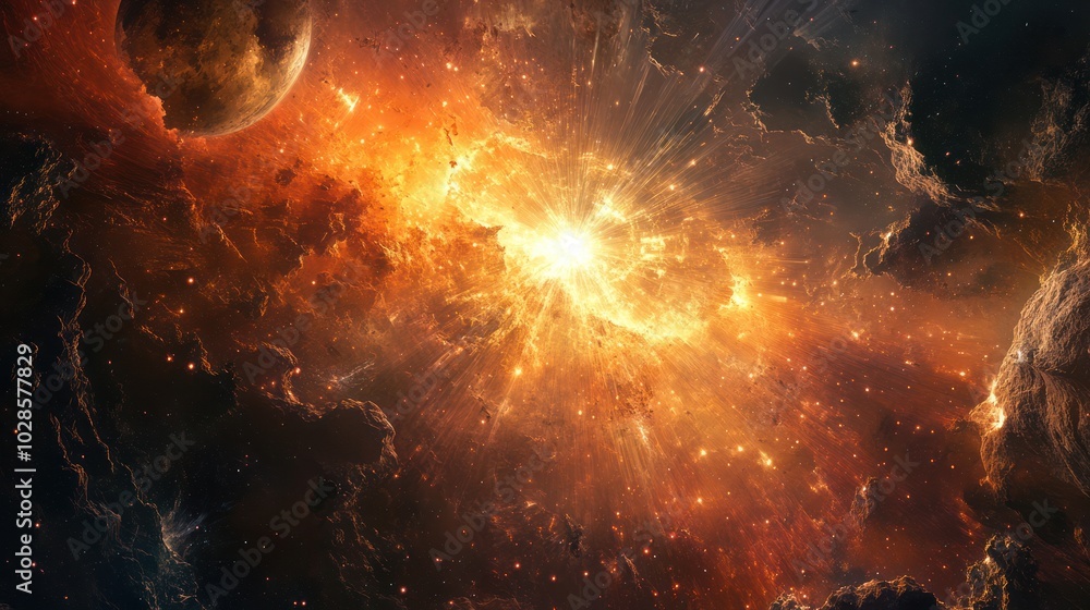 Obraz premium A Bright Explosion in a Star-Filled Galaxy