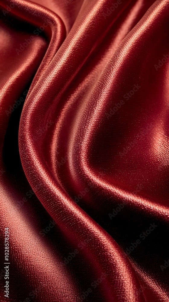 Fototapeta premium Close-up of a rich red satin fabric, creating soft, flowing folds.