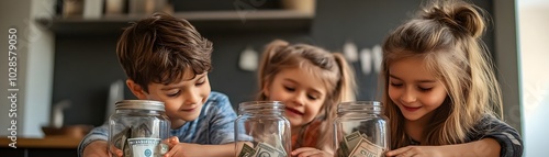 Sibling Kids Dividing Pocke...