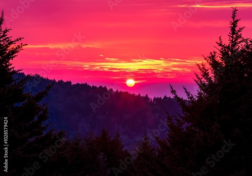 Scenic view of a mountain landscape at a beautiful sunset