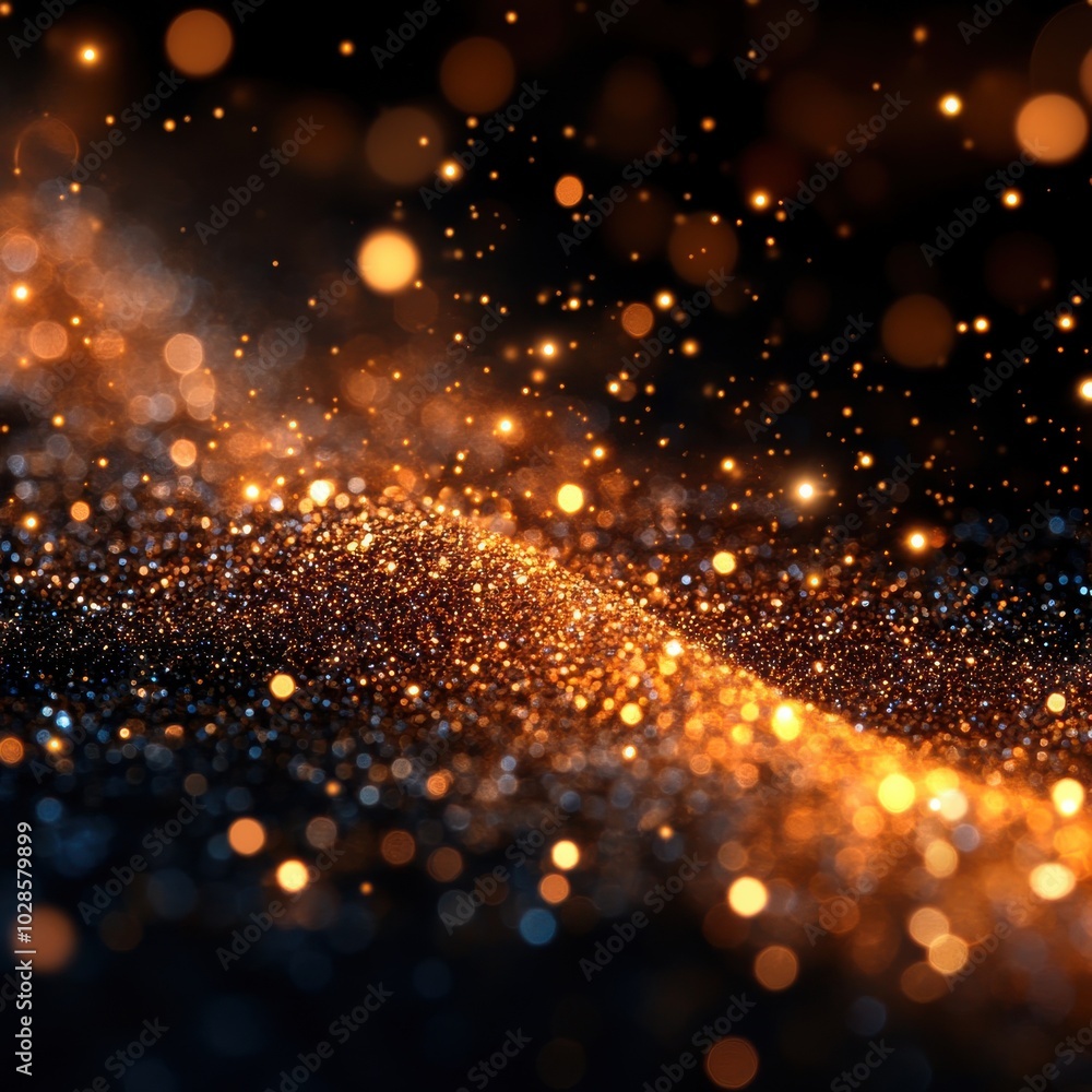 Obraz premium A mesmerizing scene of shimmering particles and golden sparkles creating a beautiful, abstract background.