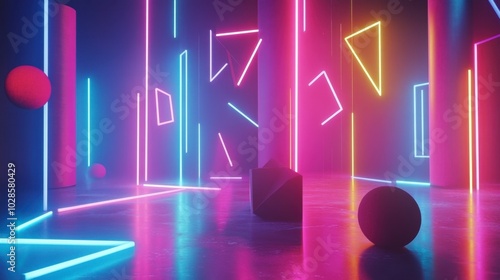 Neon Lights and Shapes in Dark Space