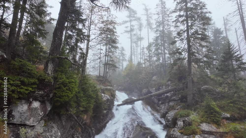 Large mountain waterfall in the Tatra Mountains on the Slovak side Large mountain waterfall in the Tatra Mountains on the Slovak side