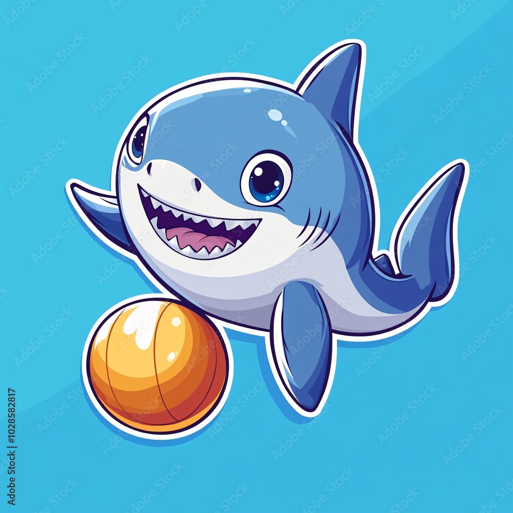 Cute Baby Shark Playing with a Ball in a Playful Scene Cute Baby Shark Playing with a Ball in a Playful Scene