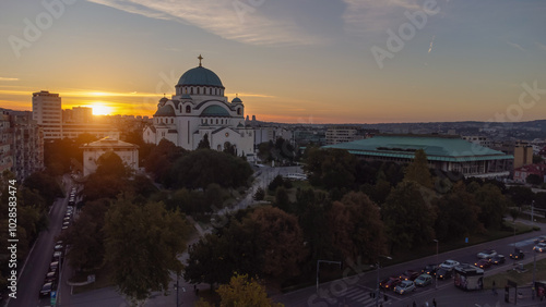 Morning view of Saint Sava, orthodox church in Belgrade, Serbia.