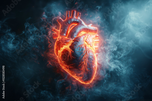 3D Visualization illustrates the effects of untreated hypertension on the heart, highlighting the elevated risk of myocardial infarction