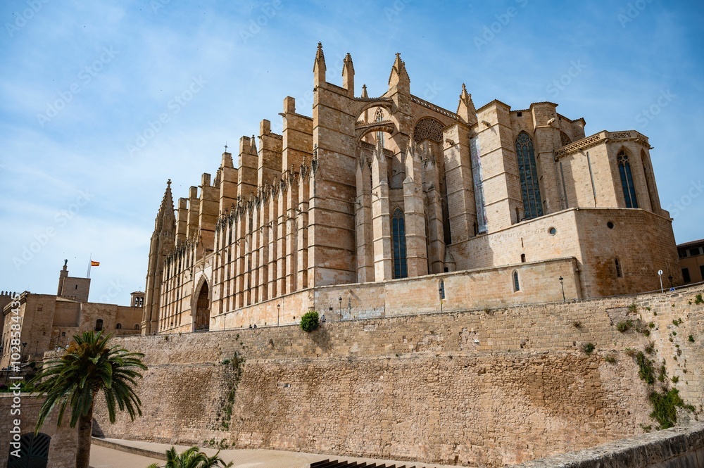 Beautiful view of the Cathedral of Santa Maria of Palma, also known as La Seu, in Palma de Mallorca