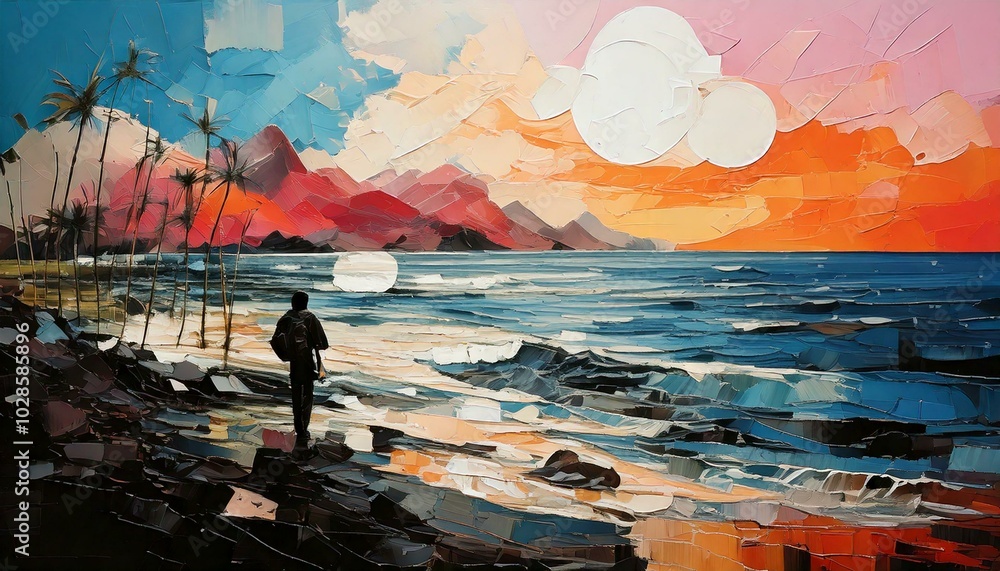 Φωτογραφία Abstract art by the sea watercolor paint design