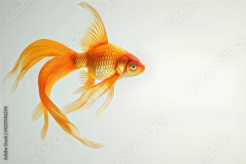 A goldfish with long fins on a white background. photo