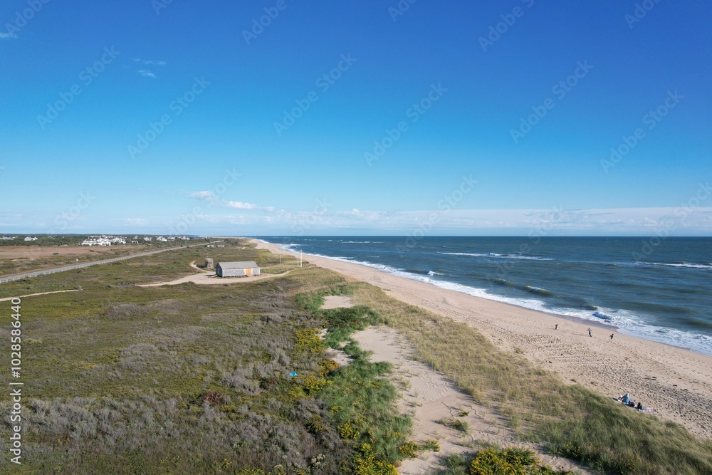 Aerial view of South Beach with serene ocean waves. Martha's Vineyard, Massachusetts Aerial view of South Beach with serene ocean waves. Martha's Vineyard, Massachusetts