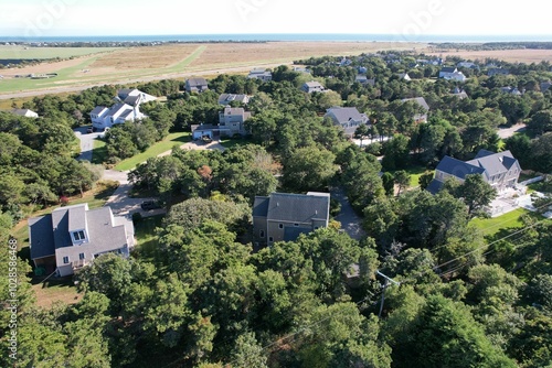 Aerial view of houses surrounded by lush greenery. Katama, Martha's Vineyard photo