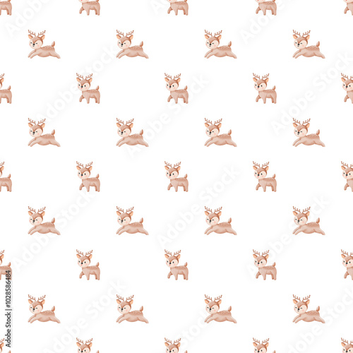 Watercolor reindeer seamless pattern.