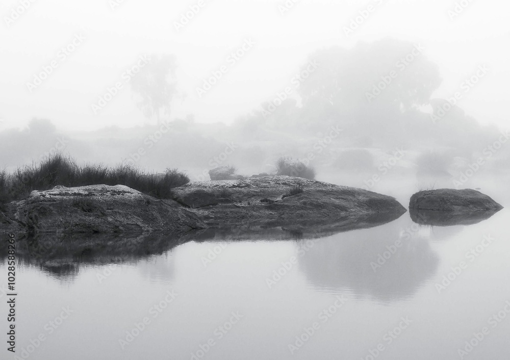 Fototapeta premium Serene misty landscape with reflections