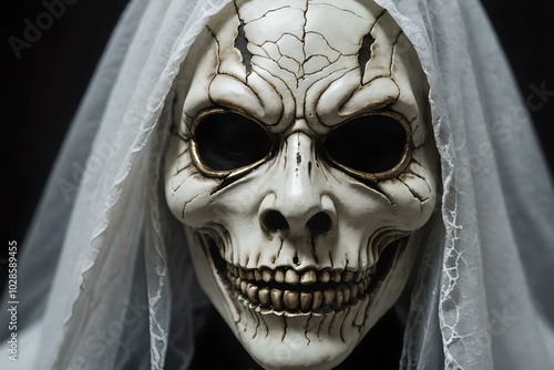 scary halloween mask close-up, halloween ghost costume photo