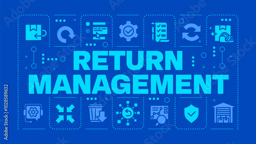 Reverse logistics dark blue word concept. Product return. Supply chain, warehouse management. Visual communication. Vector art with lettering text, editable glyph icons. Hubot Sans font used