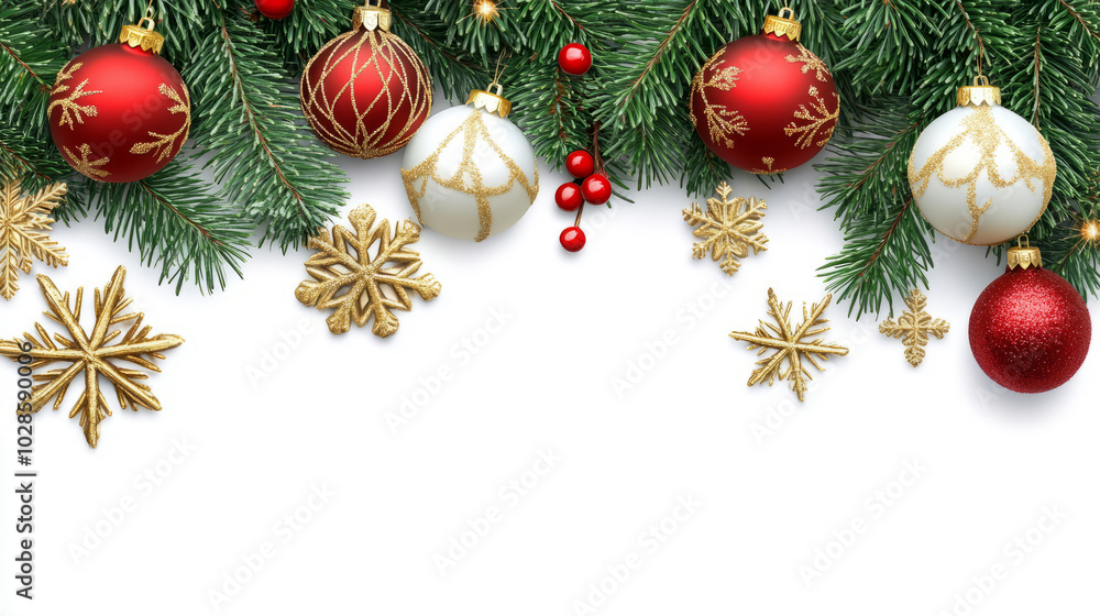 Christmas tree border with red and gold decorations, Christmas tree border with red and gold decorations,