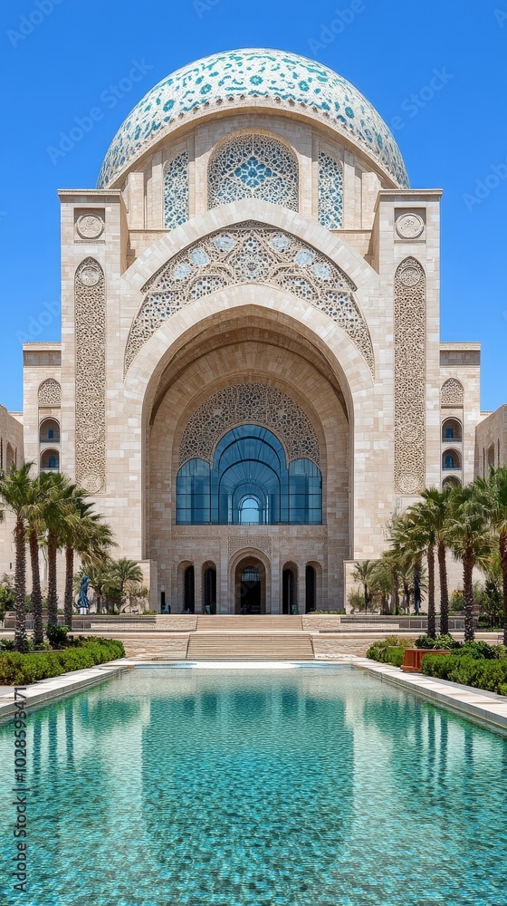 Fototapeta premium large historical structure with a pool in front