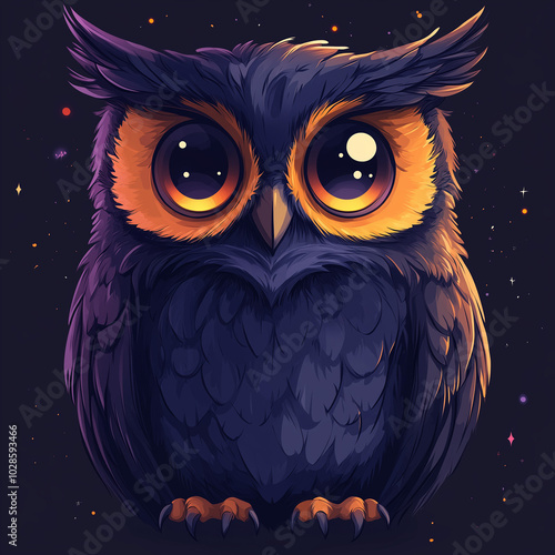 Illustration of cute owl bird in cartoon style. photo