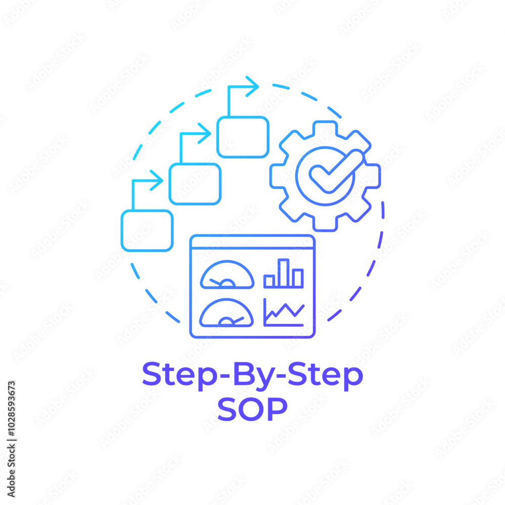 Step-by-step sop blue gradient concept icon. Efficiency metrics, statistics. Operating procedures. Round shape line illustration. Abstract idea. Graphic design. Easy to use in infographic Step-by-step sop blue gradient concept icon. Efficiency metrics, statistics. Operating procedures. Round shape line illustration. Abstract idea. Graphic design. Easy to use in infographic