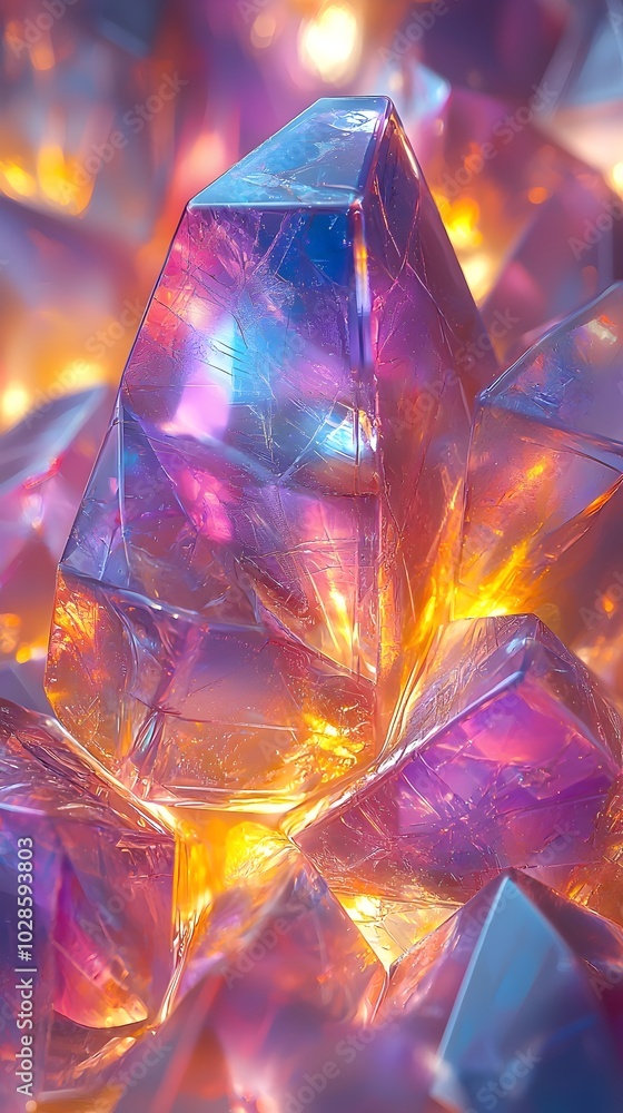Close-up of a cluster of glowing purple crystals, each facet reflecting the light in a vibrant, otherworldly display. Close-up of a cluster of glowing purple crystals, each facet reflecting the light in a vibrant, otherworldly display.