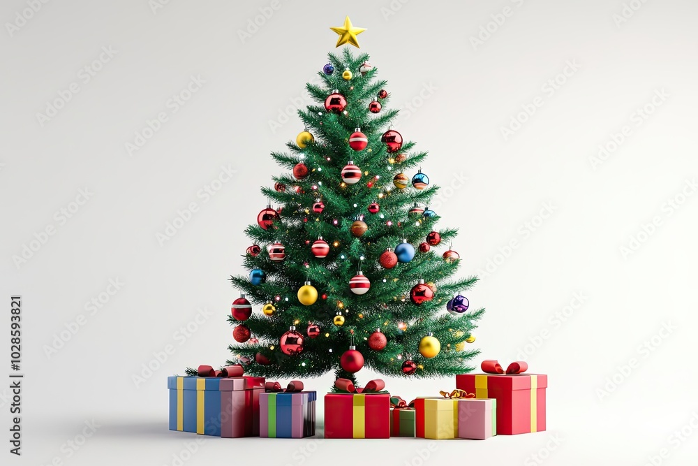 Decorated Christmas Tree with Presents Underneath Decorated Christmas Tree with Presents Underneath