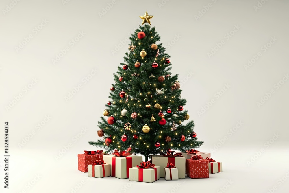 Decorated Christmas Tree with Gifts Underneath Decorated Christmas Tree with Gifts Underneath