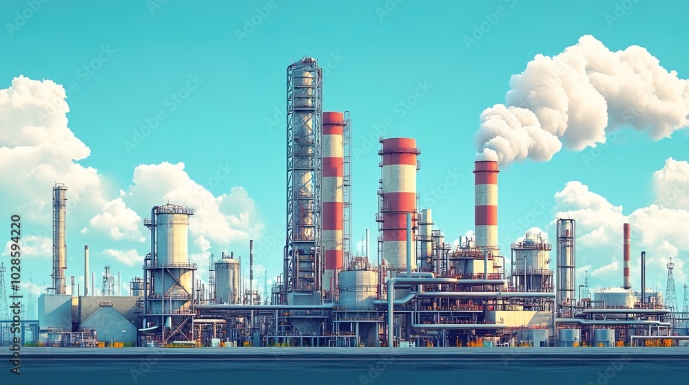 Obraz premium Industry pipeline transport petrochemical, gas and oil processing, furnace factory line 
