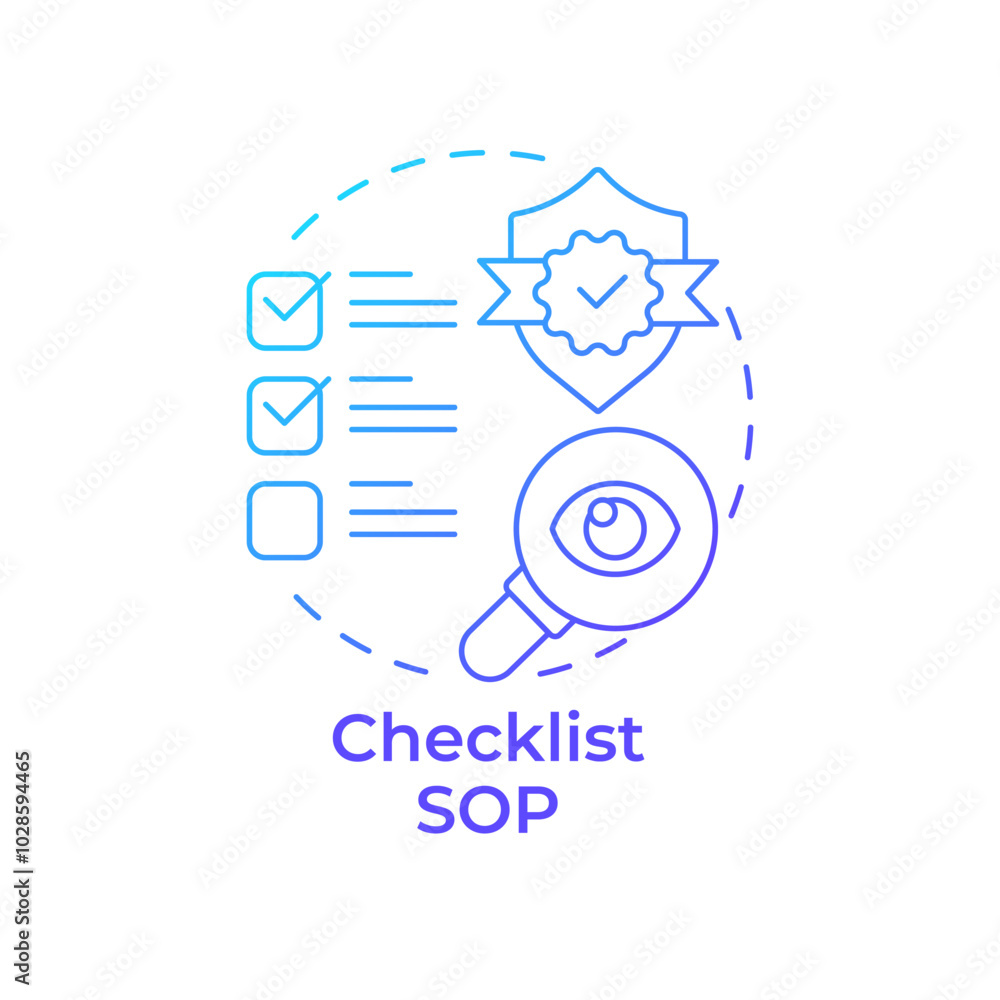 Obraz premium Checklist sop blue gradient concept icon. Task list, work instructions. Regulatory compliance. Round shape line illustration. Abstract idea. Graphic design. Easy to use in infographic, presentation