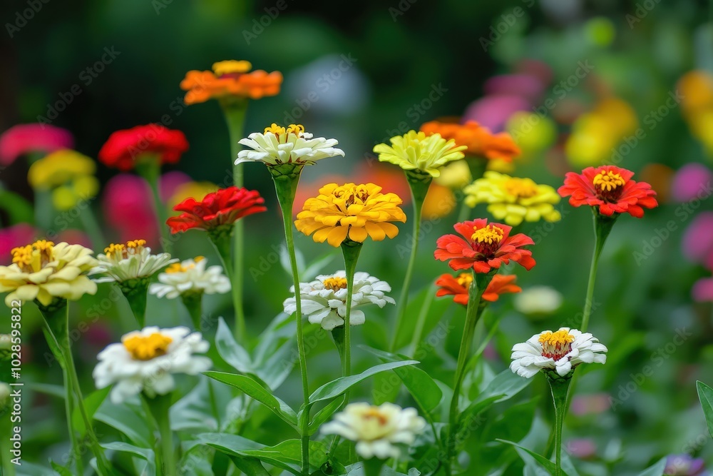 Zinnia Flower Row. Beautiful Line of White Zinnia Flowers on Isolated Background Zinnia Flower Row. Beautiful Line of White Zinnia Flowers on Isolated Background
