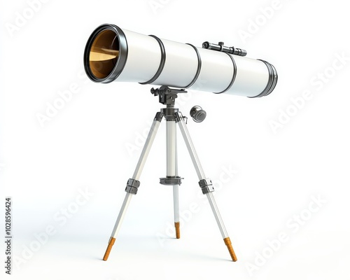 Telescope Isolated. Optical Lens for Science Discovery on White Background