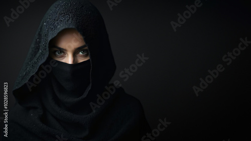 portrait of a woman covered in a oriental chador in mysterious mood 