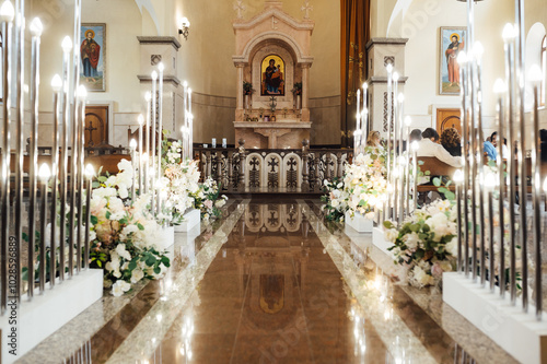 Large bright hall of the Armenian church in Ukraine photo