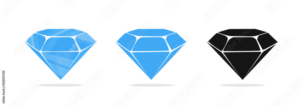 Diamond vector icons. Diamonds in different shapes and cuts Diamond vector icons. Diamonds in different shapes and cuts